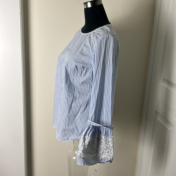 Worthington Stripes Blue & white Boho Bell Sleeve Top - Picture 10 of 11
